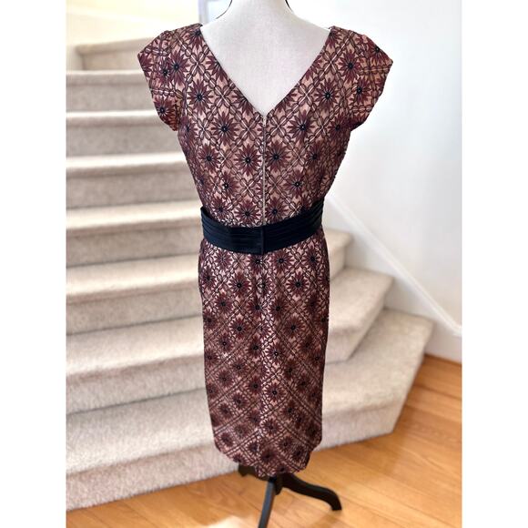 Vintage Brown Lace 50s 60s Black Band Sheath Dress - Picture 3 of 9